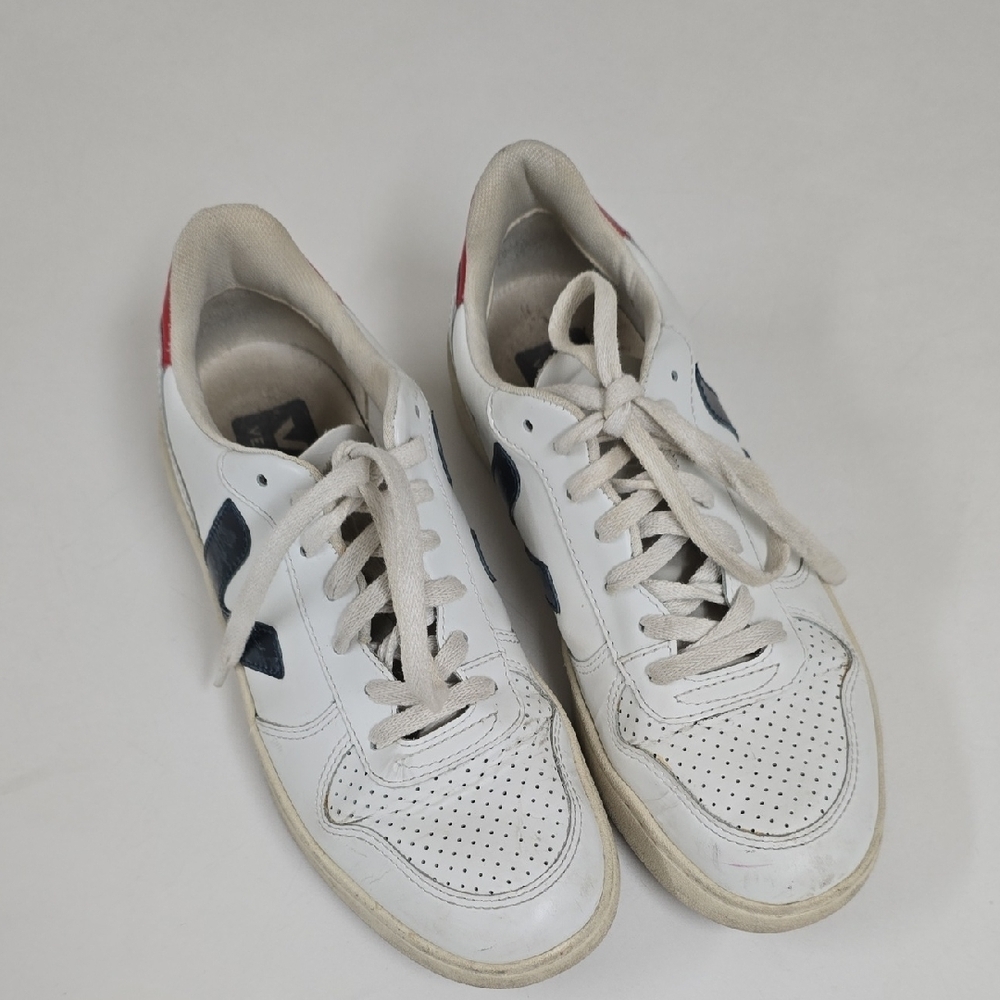 Veja V-10 Leather White Red & Black Women's Sneakers